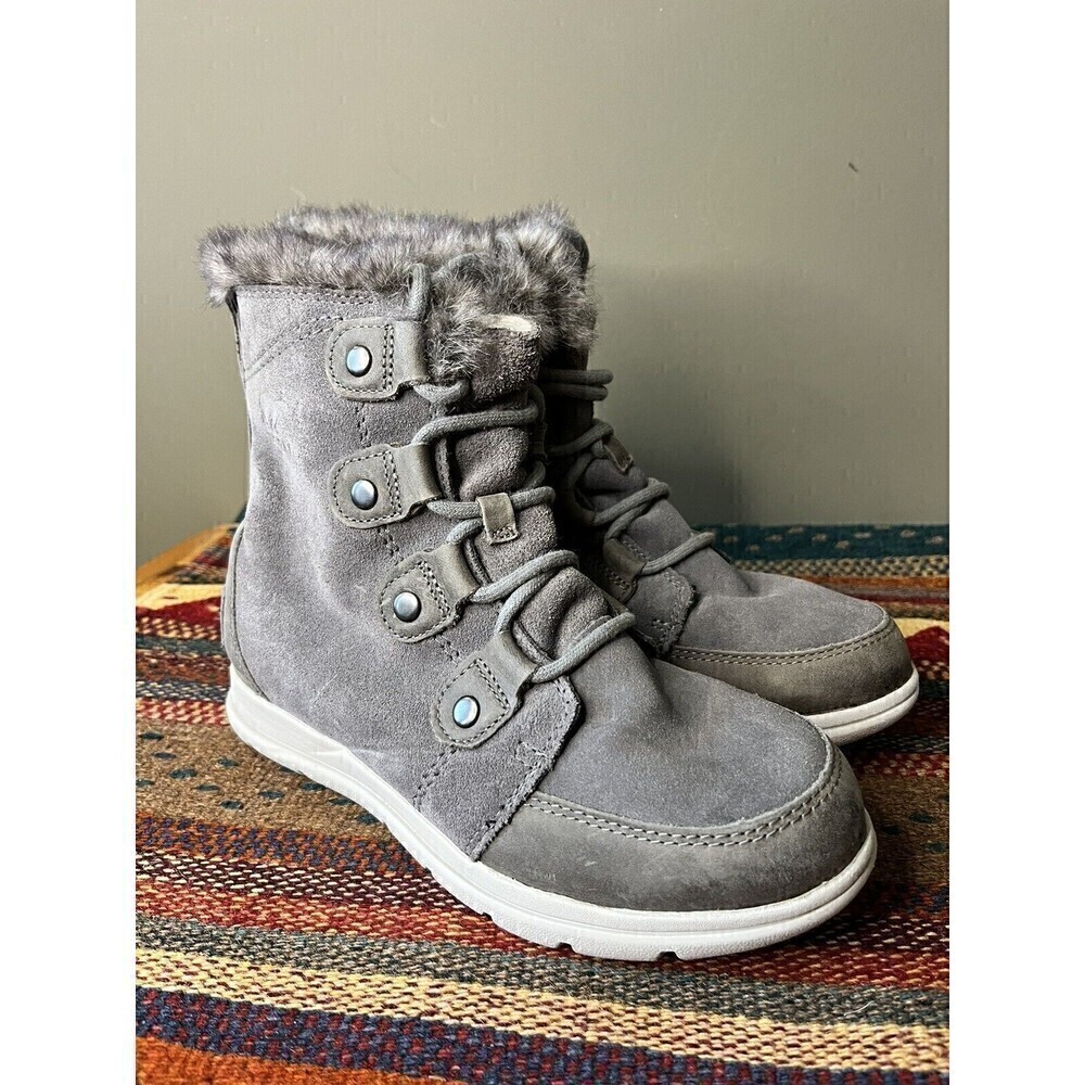 Sorel Explorer Joan Gray Suede Winter Boots Fur Lined Women's Size 6.5